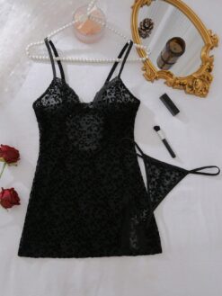 Leopard Contrast Lace Slit Thigh Sexy Lingerie Dress