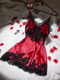 Sexy Lace Patchwork Spaghetti Strap Women Nightgown
