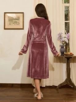 Women's Elegant French Style Patchwork Velvet Long Sleeve Velvet Dress