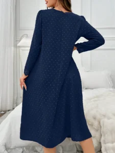 Pom Pom & Lace Patchwork Square Neck Loose Long Sleeve Women Nightgown