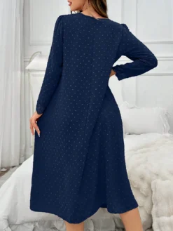 Pom Pom & Lace Patchwork Square Neck Loose Long Sleeve Women Nightgown