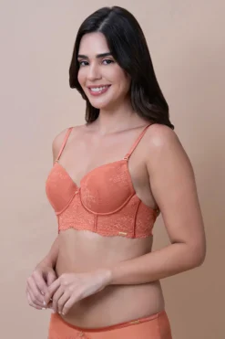 Padded Wired Demi Longline Bra - Copper Coin