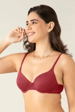 Satin Edge Padded Wired Bra - Red Dahlia
