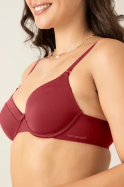 Satin Edge Padded Wired Bra - Red Dahlia