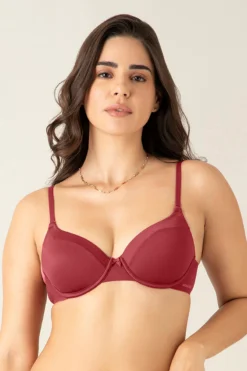 Satin Edge Padded Wired Bra - Red Dahlia