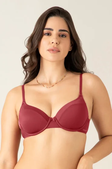 Satin Edge Padded Wired Bra - Red Dahlia