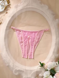 Lace Floral Sheer Sexy Panty With Bow