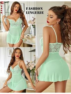 Green self design Baby Doll Nighty