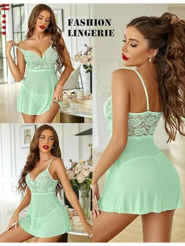 Green self design Baby Doll Nighty