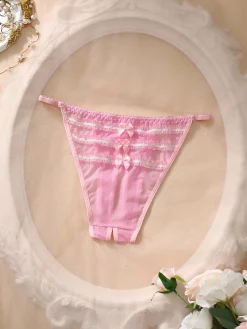 Lace Floral Sheer Sexy Panty With Bow