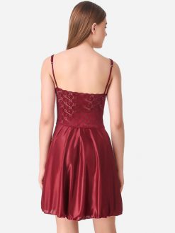 Maroon solid baby doll, has shoulder straps, flared hem Size & Fit The model (height 5'8) is wearing a size S Material & Care Satin Hand Wash