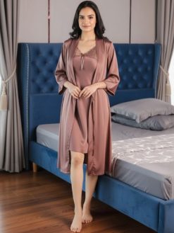Women Halter Neck Brown Nighdress