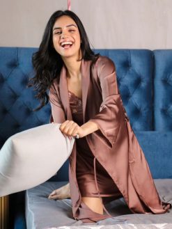 Women Halter Neck Brown Nighdress