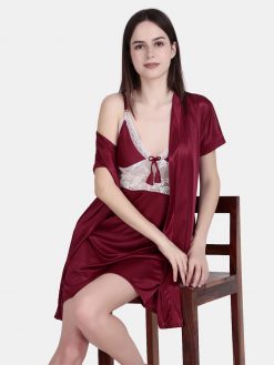 Women Satin Nighty with Robe