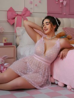 Women Self Design V-Neck Net Baby Doll