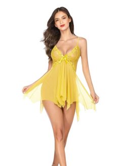 Women Sheer Solid Nightwear Baby Doll Lingerie