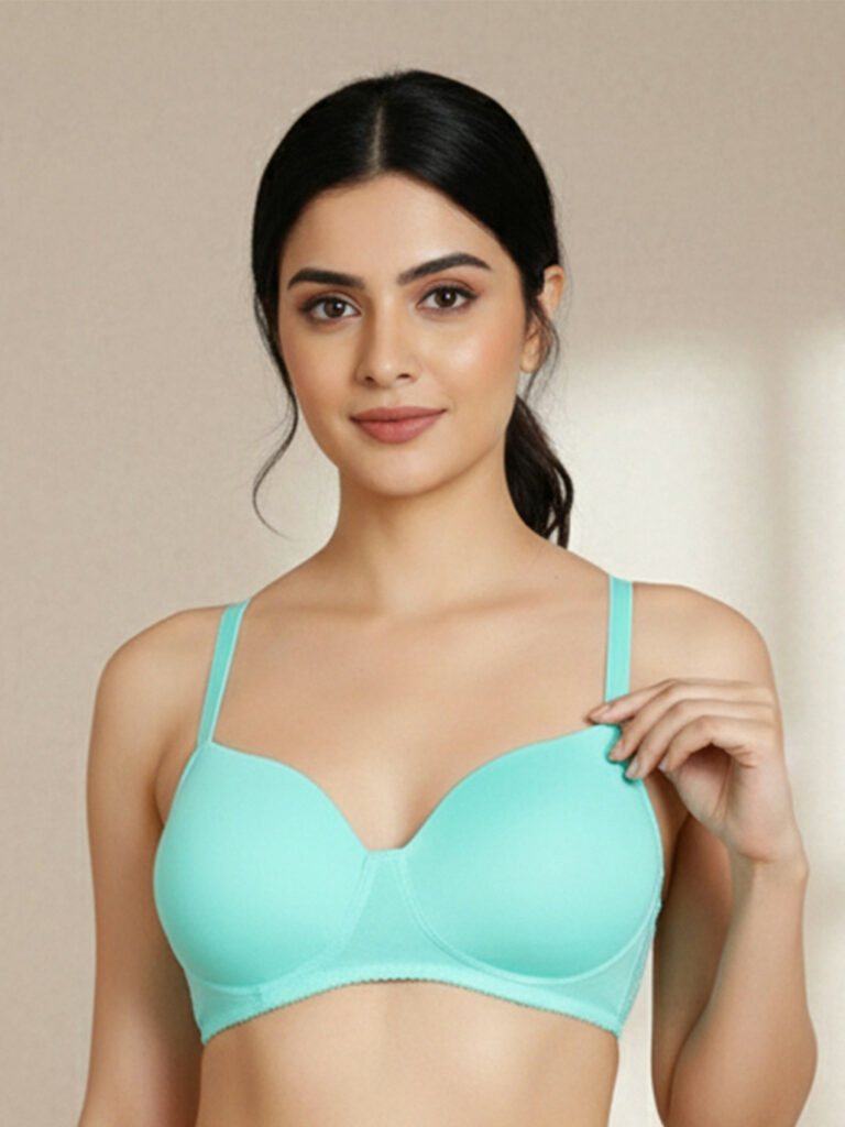 Blue Solid Non-Wired Lightly Padded T-shirt Bra