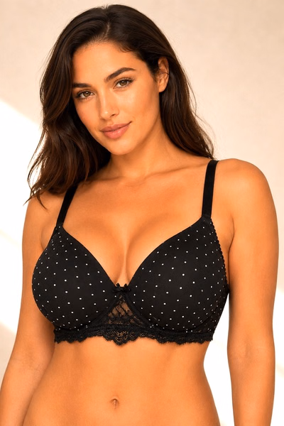 Full Coverage Multiway Polka Print T-shirt Bra in Black