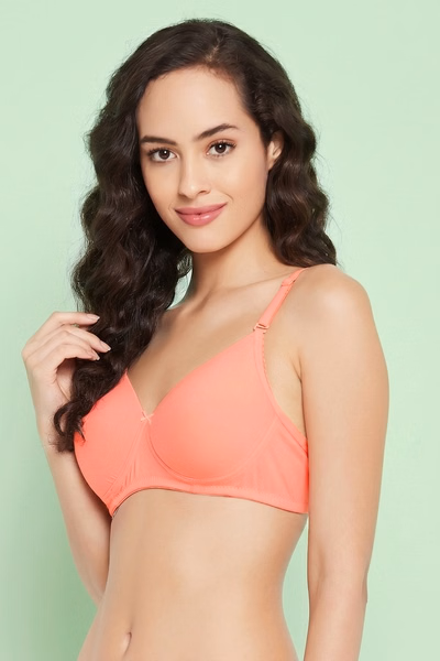 Padded Non-Wired Demi Cup Multiway T-shirt Bra in Peach Colour - Cotton