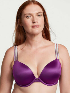 Sexy Double Shine Strap Push-Up Embellished Bra - Purple