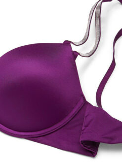 Sexy Double Shine Strap Push-Up Embellished Bra - Purple