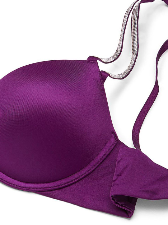 Sexy Double Shine Strap Push-Up Embellished Bra - Purple