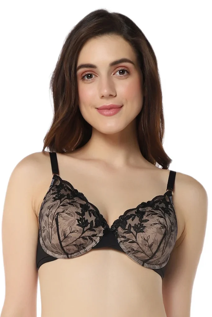 Sheer Luxe Padded Wired Demi Bra - Black