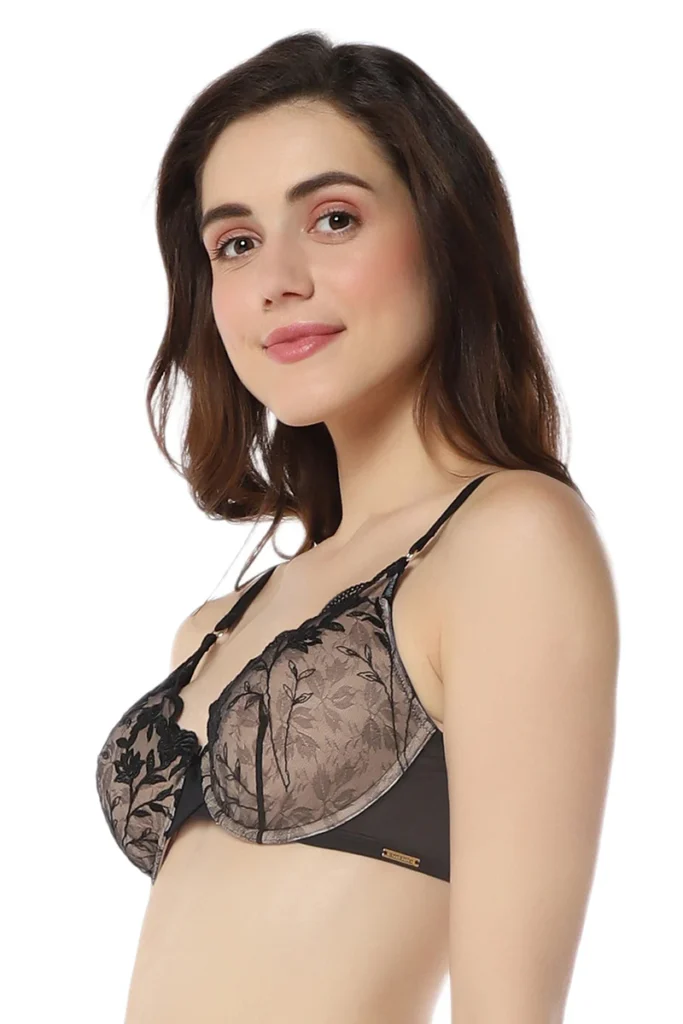 Sheer Luxe Padded Wired Demi Bra - Black