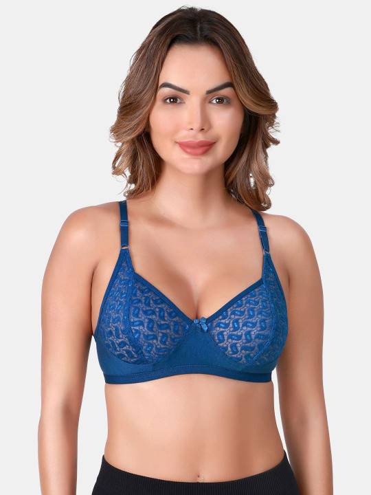 Women Net Non Padded Non-Wired Full Coverage Cotton Bra