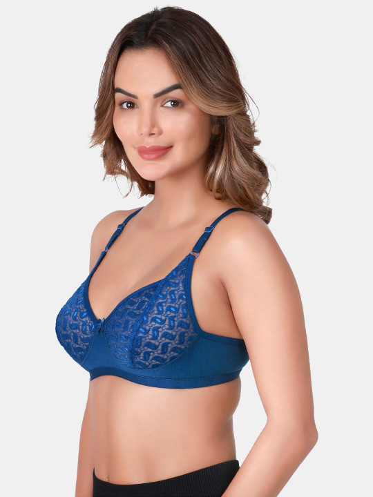 Women Net Non Padded Non-Wired Full Coverage Cotton Bra