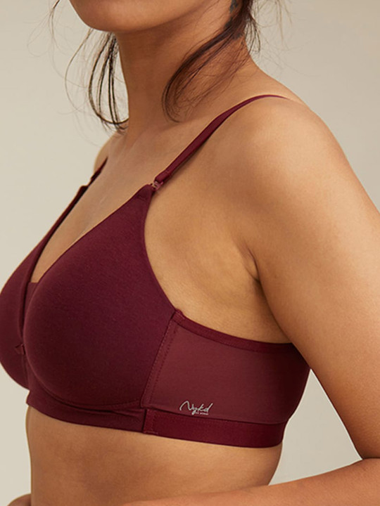 Women Padded Wireless Tshirt Bra - Maroon