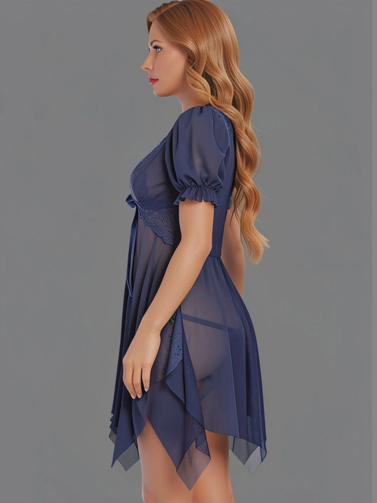 Blue Baby Doll Nighty with Asymmetric