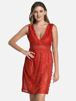 Floral Lace Honeymoon Nighty - Red