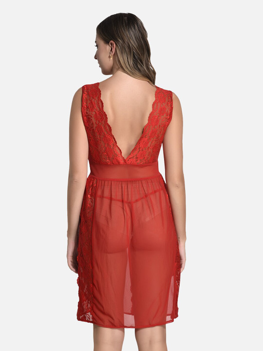 Floral Lace Honeymoon Nighty - Red