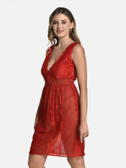Floral Lace Honeymoon Nighty - Red