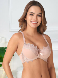 Half Coverage Underwired Heavily Padded Cut and Sew Lace Push-Up Bra