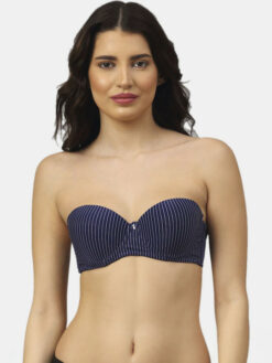 Half Coverage Underwired Heavily Padded Strapless Bra - Blue