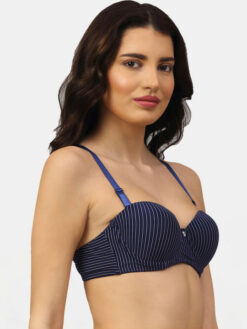 Half Coverage Underwired Heavily Padded Strapless Bra - Blue