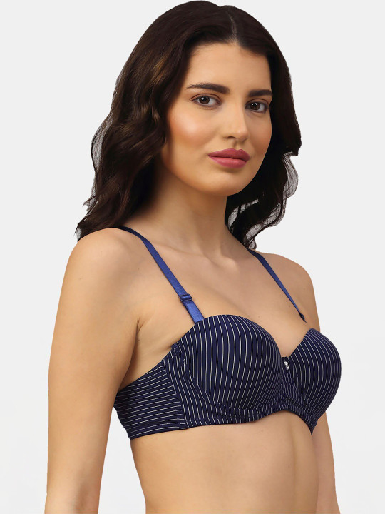 Half Coverage Underwired Heavily Padded Strapless Bra - Blue