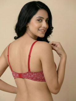 Medium Coverage Underwired Lightly Padded Floral Bra - Red