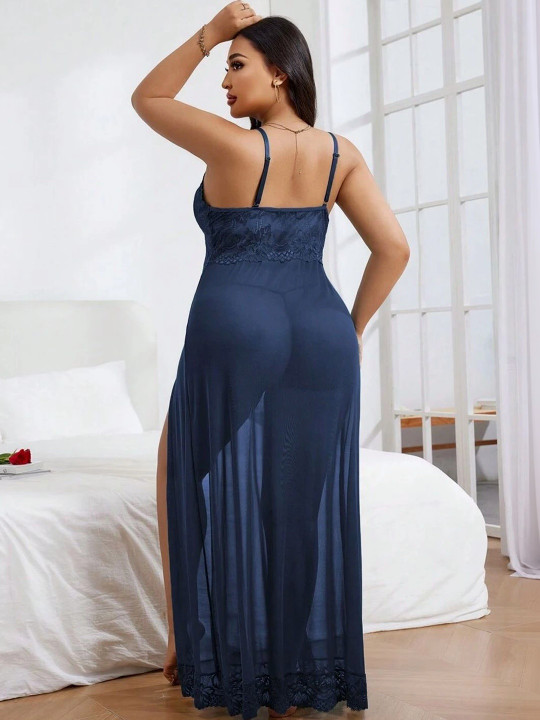 Navy Blue Baby Doll Net Nighty