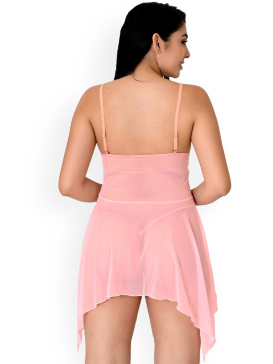 Net Self Design Baby Doll Nighty with High-Low