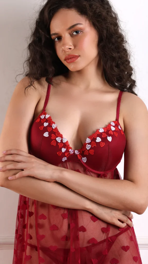 Padded Wired Babydoll Nighty - Red