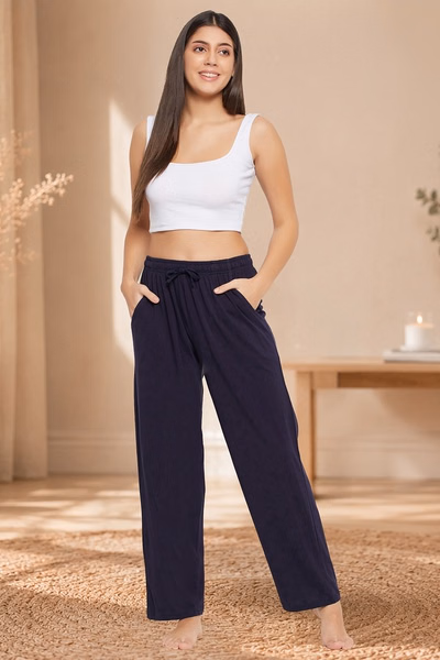 Pyjama with Elastic Waistband in Navy - Cotton Rich