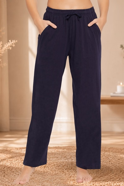 Pyjama with Elastic Waistband in Navy - Cotton Rich