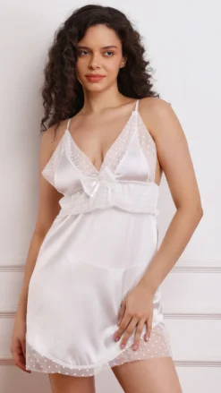 Satin & Sheer Mesh Peplum Babydoll Nighty