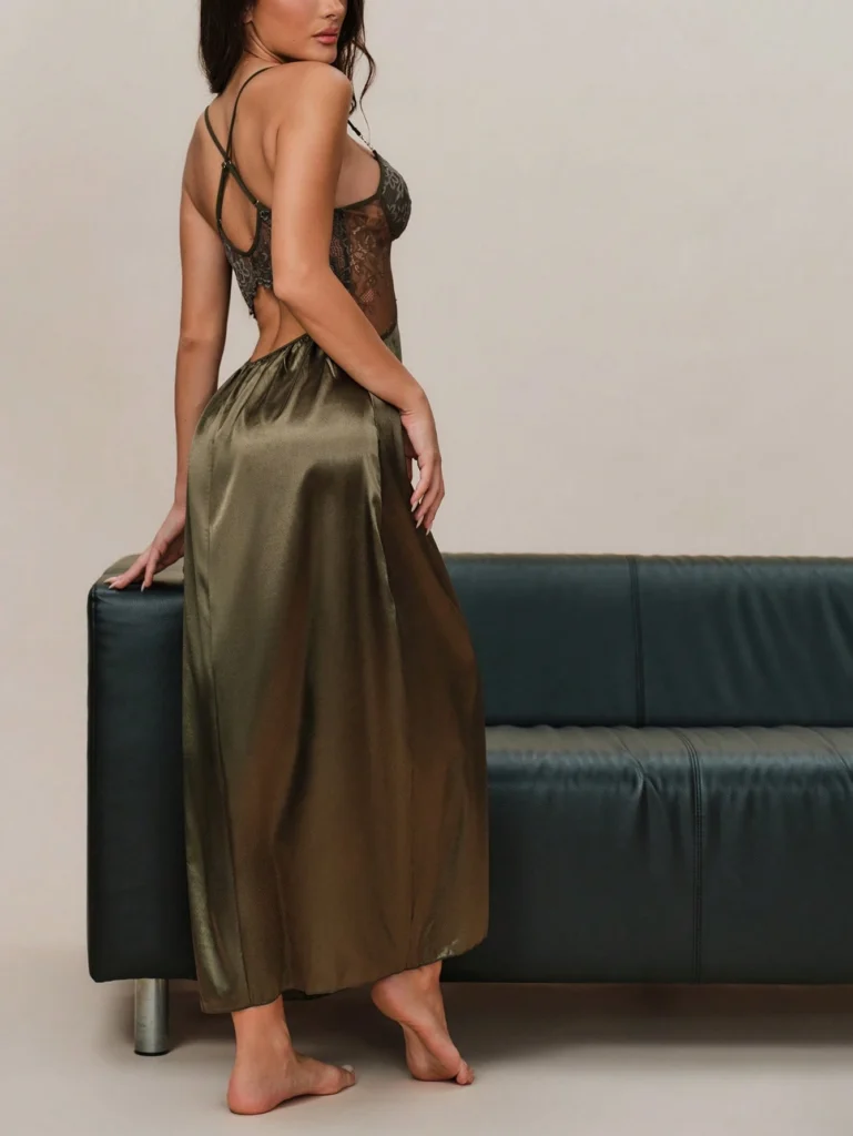 Sexy Criss Cross Lace Silk Satin Nightdress