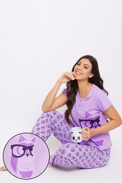 Women Print Pyjama in Lilac - 100% Cotton