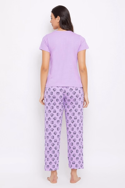 Women Print Pyjama in Lilac - 100% Cotton