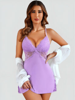 Women Purple Solid Babydoll Nightdress